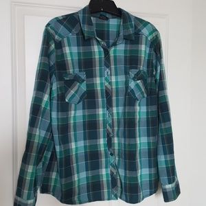 Green plaid button-down shirt from Faded Glory!